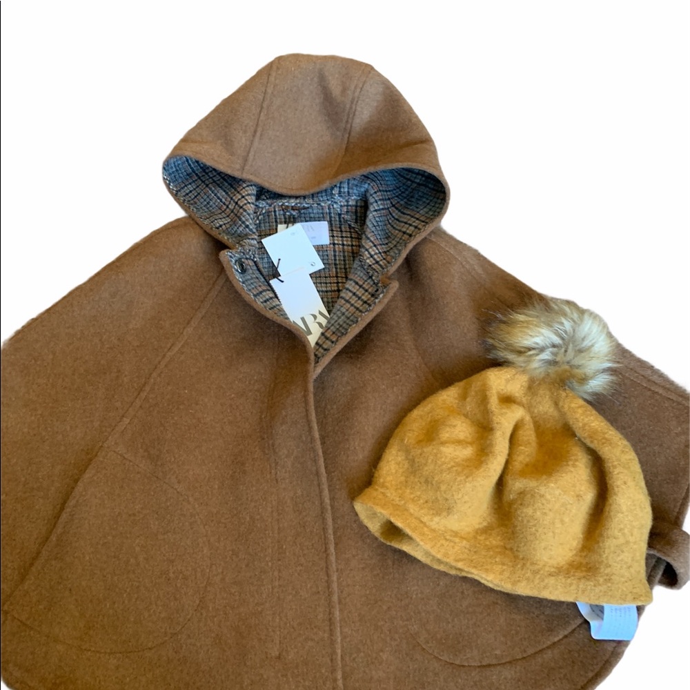 Zara Girls hooded cap and wool hat bundle